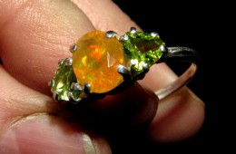 Mexican Contraluz Fire Opal with Peridot set in Sterling